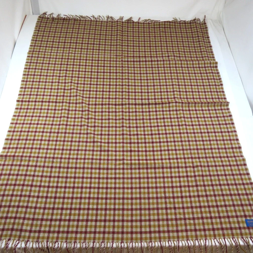Pendleton Plaid Wool Blanket Brown Ivory rust yellow 70x52